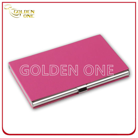 Cubierta de acero inoxidable Caja de tarjeta de negocios de cuero rosa