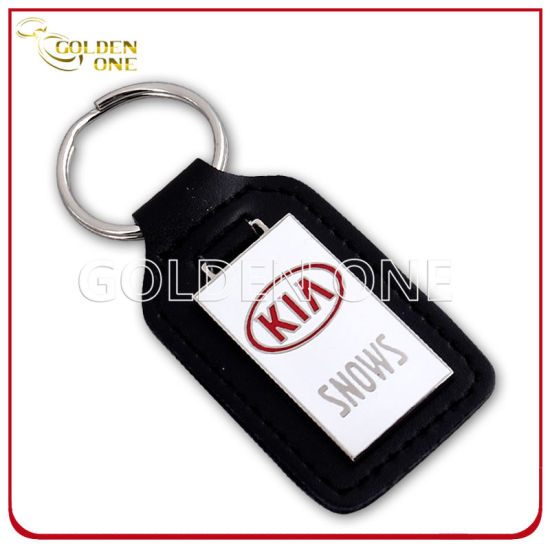 Regalo de promoción Llavero de cuero Emanel duro con sello plateado