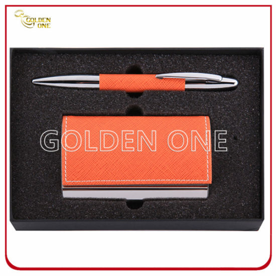 Juego de regalo promocional de bolígrafo y tarjetero
