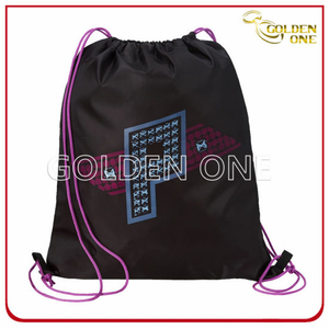 Bolso de cordón de nylon impreso de suministro de fábrica de dos tonos