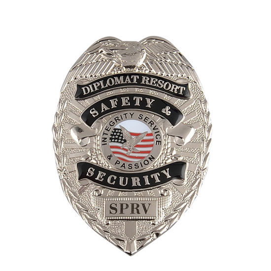Insignia de seguridad de metal chapado en oro estampado de latón personalizado