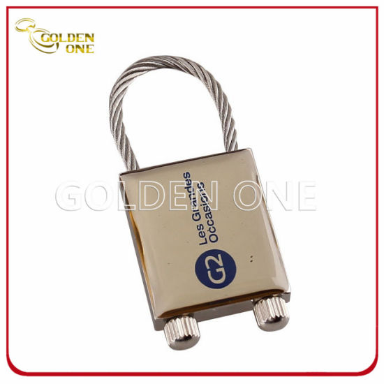 Llavero de metal epoxi niquelado brillante con anillo de cuerda